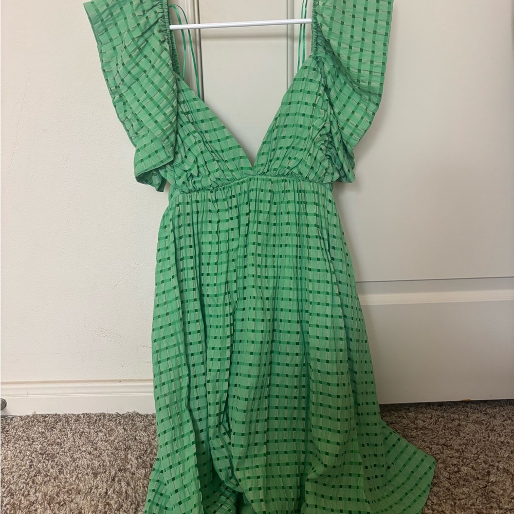 Green Ruffled Mini Dress